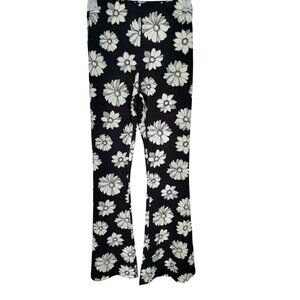 NWT Billabong Hang Loose Black White Floral Boho Pull On Flare Knit Pants Size X